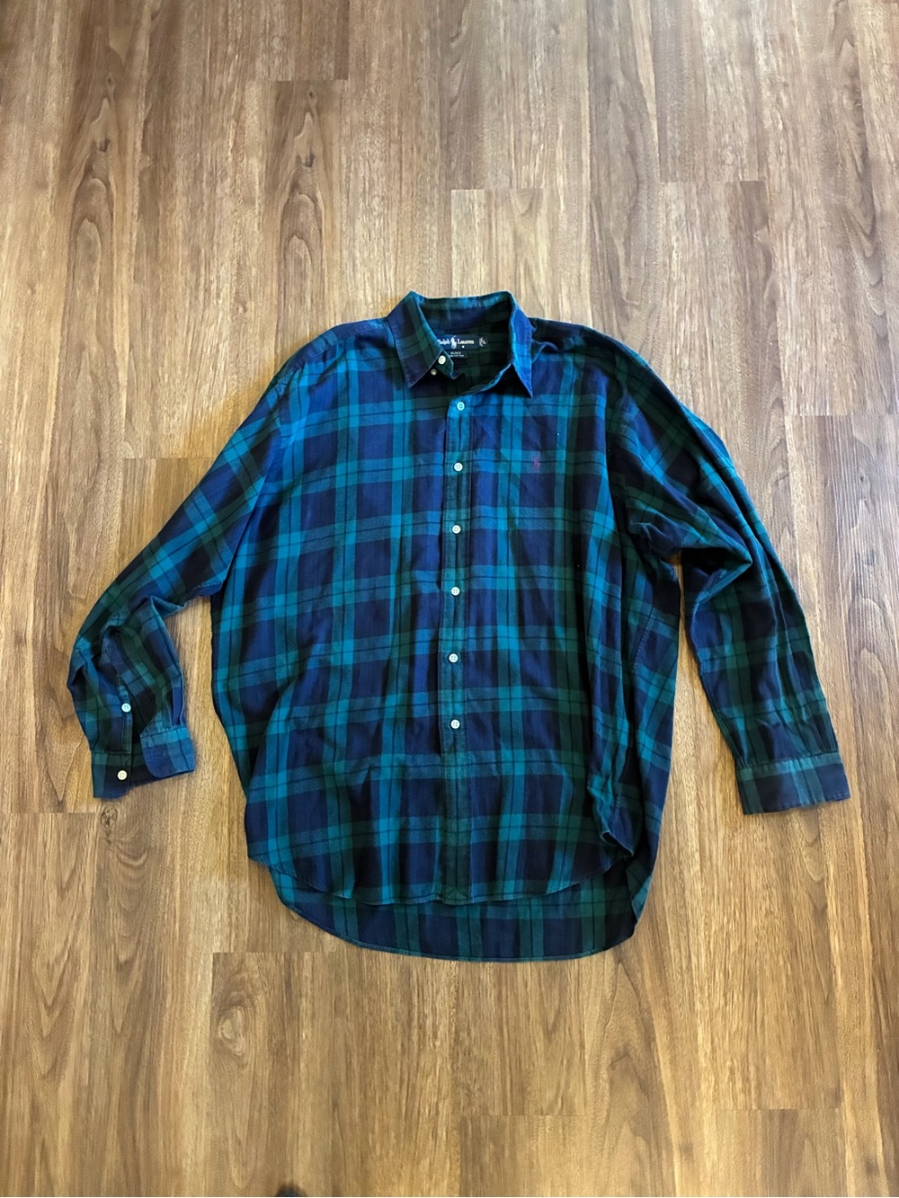 Ralph Lauren Blake Men’s Button Down Shirt L Blue Green Plaid Flannel Cotton